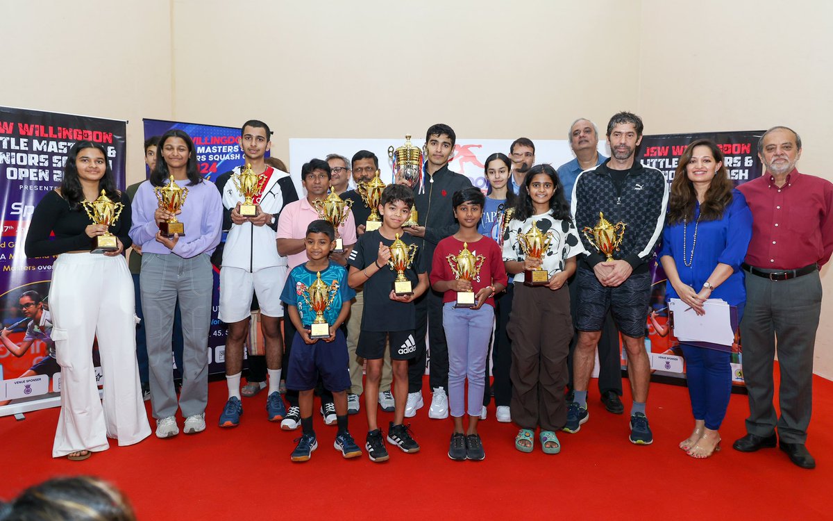 Congratulations 🥳 🏆🏆👏🏻to all the winners of the JSW Willingdon Little Masters & Seniors Tournament 2024 , an SRFI 4 star Ranking Event organised at The Willingdon Club Mumbai !! @IndiaSports @Media_SAI @indiasquash @PineLabs @jswsports @sportsxlindia #squasholympics2028.