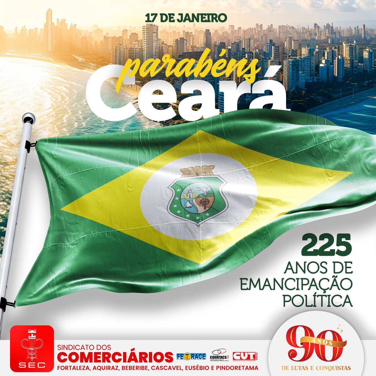 Secfortaleza1's tweet photo. 17 de janeiro | Ceará, 225 anos de emancipação 

"Eu trago no peito um amor verdadeiro, sou da terra da luz, eu sou do Ceará" ☀️ https://t.co/QyAdTufmYq