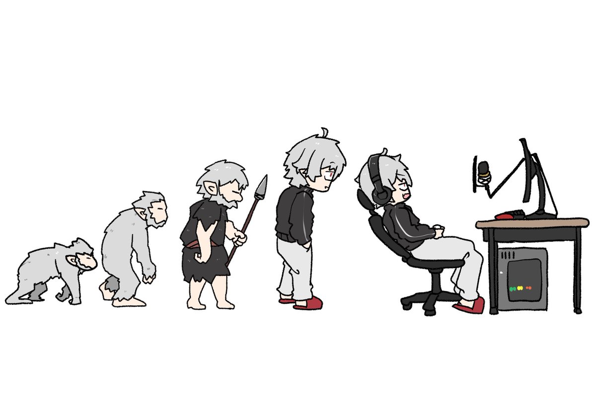 kuzuha (nijisanji) chair grey pants pants white background sitting grey hair polearm  illustration images