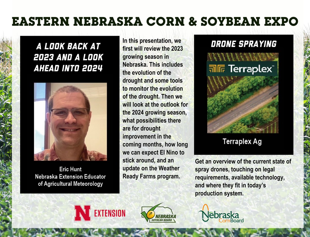 Univ of NE ENREEC (@nebenreec) on Twitter photo The 1/25 Eastern Nebraska Corn & Soy Expo will get you ready for the upcoming growing season with talks on marketing, weed mgmt, weather, disease updates & drone spraying, corn & soy board/assn. reports & vendors! go.unl.edu/cornsoyexpo <a href="/NESoybeanBoard/">Nebraska Soybean Board</a> <a href="/NECornBoard/">Nebraska Corn Board</a> <a href="/UNLExtension/">Nebraska Extension</a> The 1/25 Eastern Nebraska Corn & Soy Expo will get you ready for the upcoming growing season with talks on marketing, weed mgmt, weather, disease updates & drone spraying, corn & soy board/assn. reports & vendors! go.unl.edu/cornsoyexpo <a href="/NESoybeanBoard/">Nebraska Soybean Board</a> <a href="/NECornBoard/">Nebraska Corn Board</a> <a href="/UNLExtension/">Nebraska Extension</a>