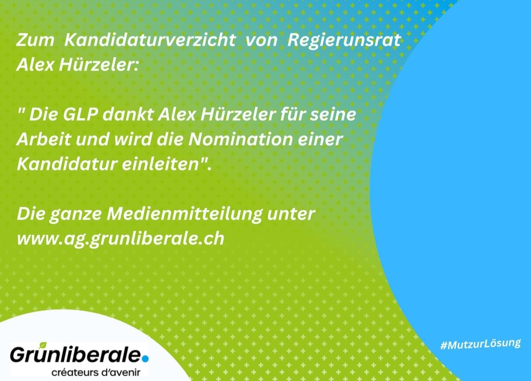 Grünliberale Aargau (@glp_ag) on Twitter photo Wir danken RR #alex_hürzeler für seine Arbeit und leiten die Nomination einer RR-Kandidatur ein. #verantwortungübernehmen #gestalten <a href="/grunliberale/">Grünliberale Schweiz</a> @glp_aargau Wir danken RR #alex_hürzeler für seine Arbeit und leiten die Nomination einer RR-Kandidatur ein. #verantwortungübernehmen #gestalten <a href="/grunliberale/">Grünliberale Schweiz</a> @glp_aargau