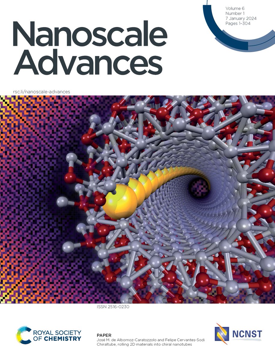 Check out the front cover of issue 1 of #NanoscaleAdvances highlighting work from José M. de Albornoz-Caratozzolo and Felipe Cervantes-Sodi on rolling 2D materials into chiral nanotubes
doi.org/10.1039/D3NA00…
@fcervantessodi <a href="/chema_dac/">Chema DAC</a> <a href="/uia_fismat/">IBERO FisMat</a>