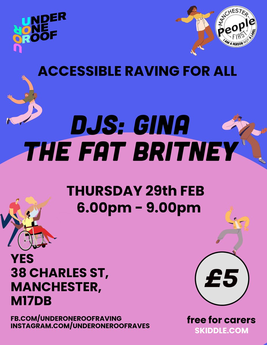 We are back at @yes_mcr on Feb 29th we welcome back Under One Roof fav @thefatbritney & are extremely excited to have @gina__mcr 🥳Tickets are on sale now, and as always free for carers. We can't wait to see you again! Get them via Skiddle now! skiddle.com/e/37262819 @firstmcr
