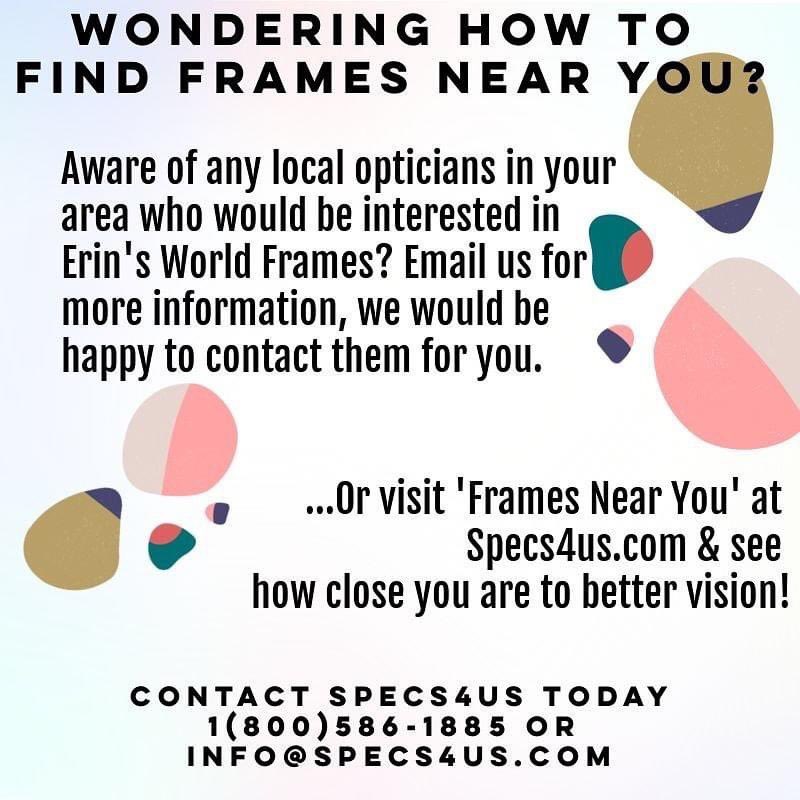MariaSpecs4us's tweet photo. Did you know Erin’s world frames are available in 25 different countries?! Call us at 800-586-1885 M-F 9-4 EST or email us at info@specs4us.com to find frames near you! #seesomethingnew https://t.co/IXTurPrxNY
