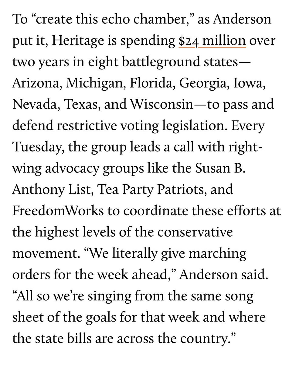 Tentoads4truth's tweet image. Leaked Video: Dark Money Group Brags About Writing GOP Voter Suppression Bills Across the Country
“We did it quickly and we did it quietly,” said the executive director of Heritage Action./ALEC 

motherjones.com/politics/2021/…