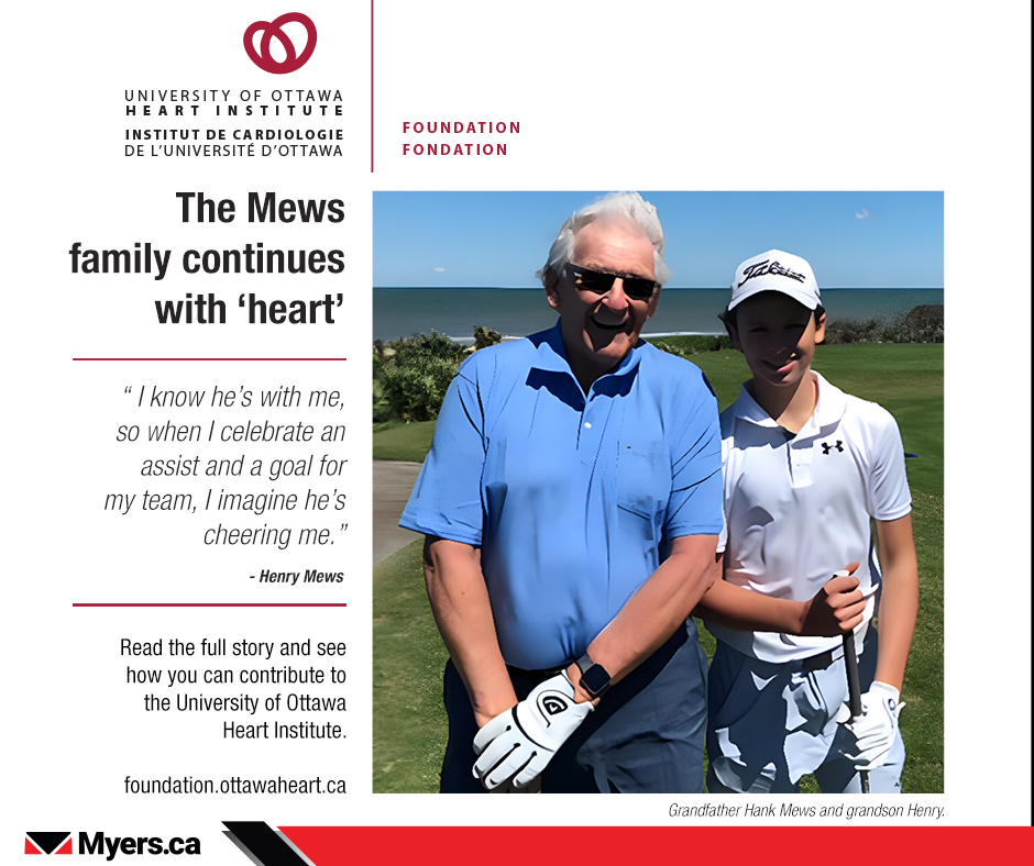 Great MEWS! 📰

Myers' own Henry Mews has teamed up with the @HeartFDN and Colin Zappia to create and incredible intitative 🍎 Henry is the 3rd generation to support the @HeartInstitute!

Full article here 🔽
🔗 | ow.ly/qguk50QrJmL

@Ottawa67sHockey #MyersOttawa #WereFamily