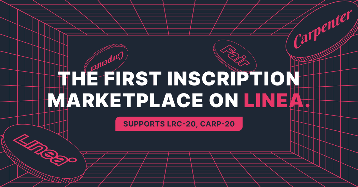 CarpenterMarket's tweet photo. 🎉 Exciting News! Introducing @CarpenterMarket on @LineaBuild, the first inscription marketplace launched on @LineaBuild.

Experience seamless trading with our sleek interface, empowered by rich data, bundle listing and aggregator function. Trade your tokens with us now! https://t.co/GudiK2Wd0I