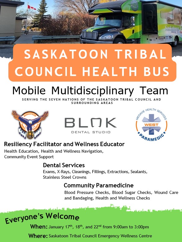MHSW_Mobile Integrated Health Program (@mhsw_mih) on Twitter photo The <a href="/StoonTribalCncl/">StoonTribalCouncil</a> Health Bus will be at the STC Emergency Wellness Centre January 17th, 18th, and 22nd from 9:00am to 3:00pm each day!
Please come visit the team if you are needing any services!
#CommunityParamedicine #DentalCare #HealthandWellness
<a href="/MedavieWest/">Medavie Health Services West</a> The <a href="/StoonTribalCncl/">StoonTribalCouncil</a> Health Bus will be at the STC Emergency Wellness Centre January 17th, 18th, and 22nd from 9:00am to 3:00pm each day!
Please come visit the team if you are needing any services!
#CommunityParamedicine #DentalCare #HealthandWellness
<a href="/MedavieWest/">Medavie Health Services West</a>