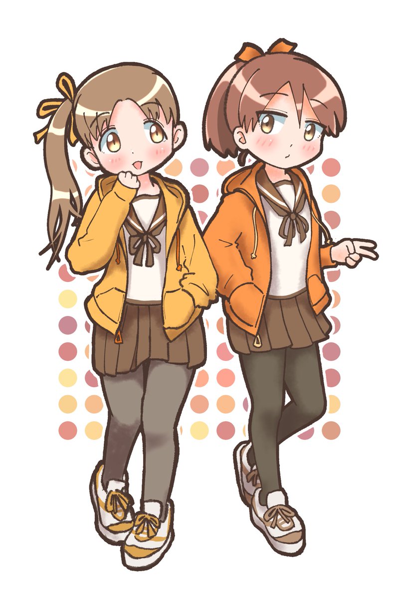 ayanami (kancolle) ,shikinami (kancolle) 2girls multiple girls brown hair pantyhose sneakers skirt brown eyes  illustration images