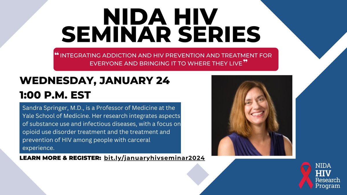 ⏰There’s still time to register for the January 24 seminar on integrating #addiction, #HIV prevention, and treatment for everyone with Dr. Sandra Springer @YaleMed bit.ly/januaryhivsemi…