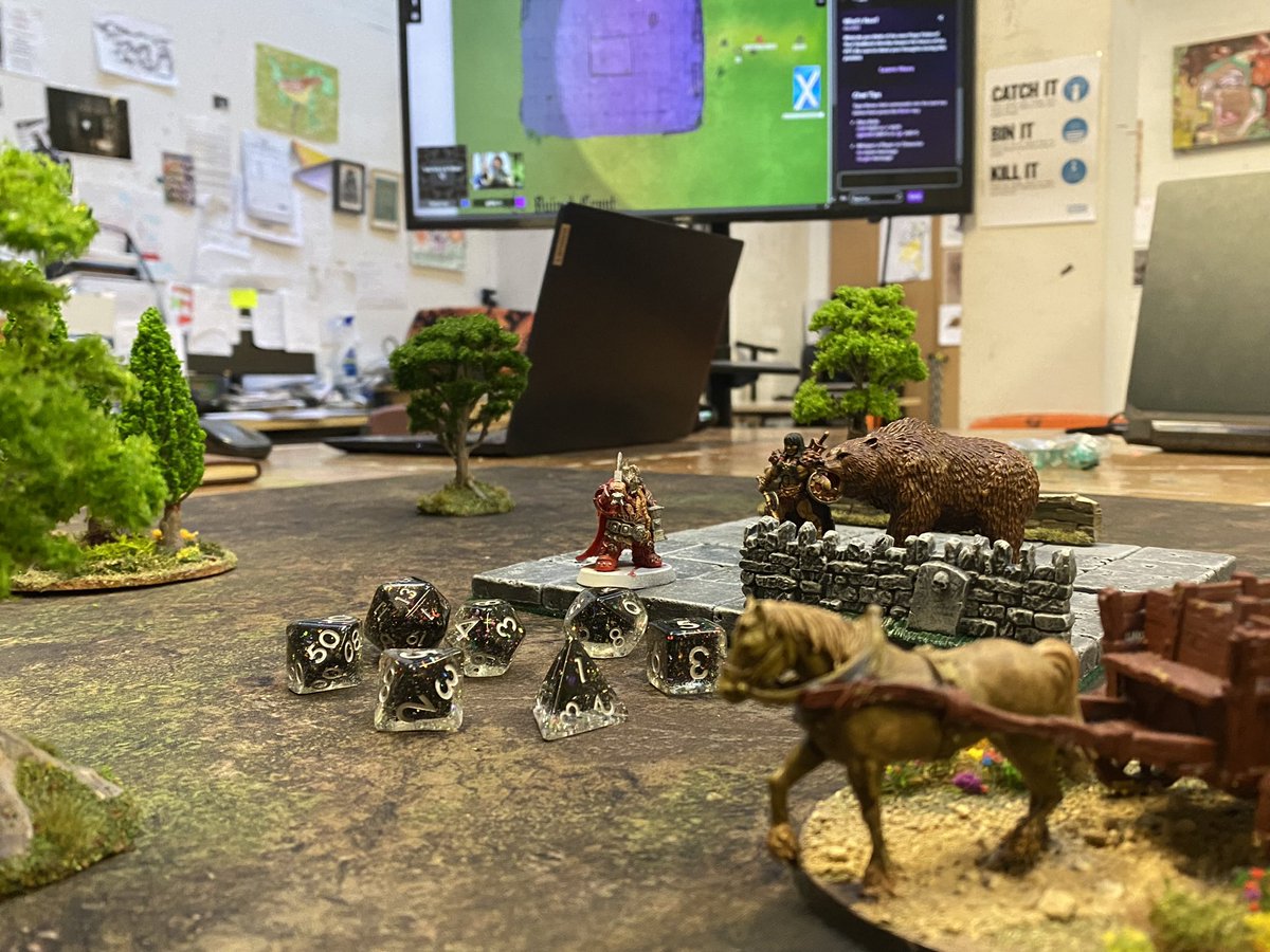 Great afternoon gaming at @OneHousing homeless hostel Camden. Now with @roll20 adding to the minis and dice (thanks to donations from @SteamforgedLtd @critkituk @PrintMiniatures @thearmypainter )