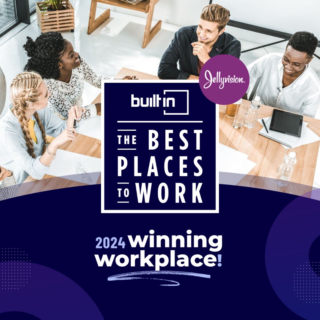 🎉 We're on the list! 🎉 We're thrilled to share that Jellyvision has once again been named one of the best places to work in Chicago by @BuiltInChicago. Check out the full list here: bit.ly/3SczHIr