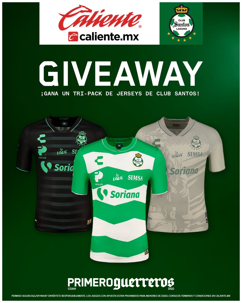 🚨🇳🇬 GIVEAWAY GUERRERO 🇳🇬🚨
 
Ya arrancó el #CL24 y puedes ganar un TRI-PACK de Jerseys (Local, visita y alterno) para apoyar a LOS GUERRERO ⚔️👕
 
1️⃣Dale RT y ❤️
2️⃣Sigue a <a href="/calientesports/">Caliente Sports</a> en TW e IG en este link 📲instagram.com/caliente_sports
3️⃣Etiqueta a un amigo, comenta por qué