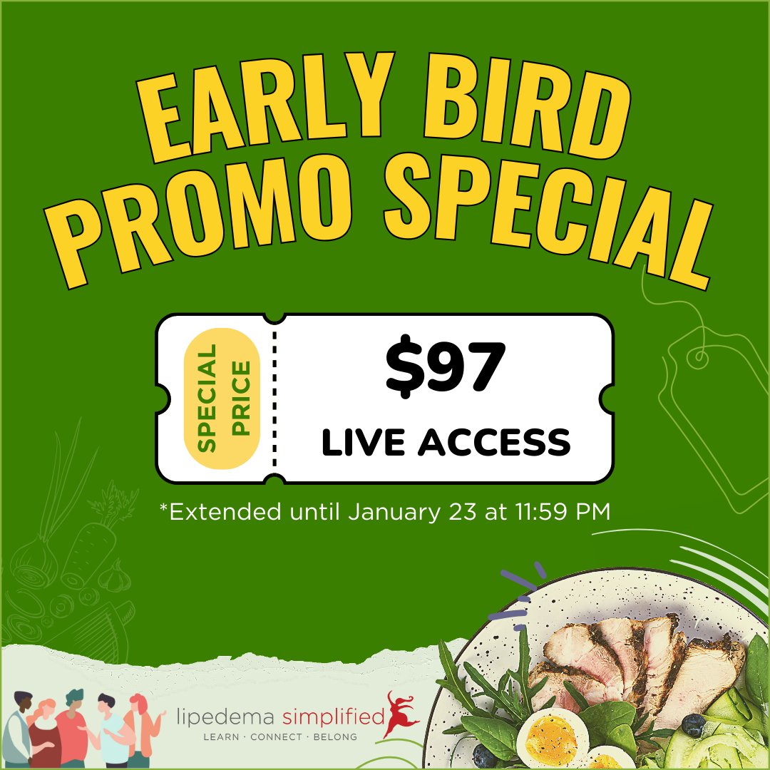LipedemaNews's tweet image. Secure your spot TODAY, as our super early bird pricing is only $97. The special pricing ends on Tuesday, January 23, at 11:59 PM EST.

📌 Register for our 3-day Event this April 12-14, 2024! 👉learn.lipedema-simplified.org/lipedema-lymph…

#lipedema #lymphedema #interactiveevent #collaborativeevent