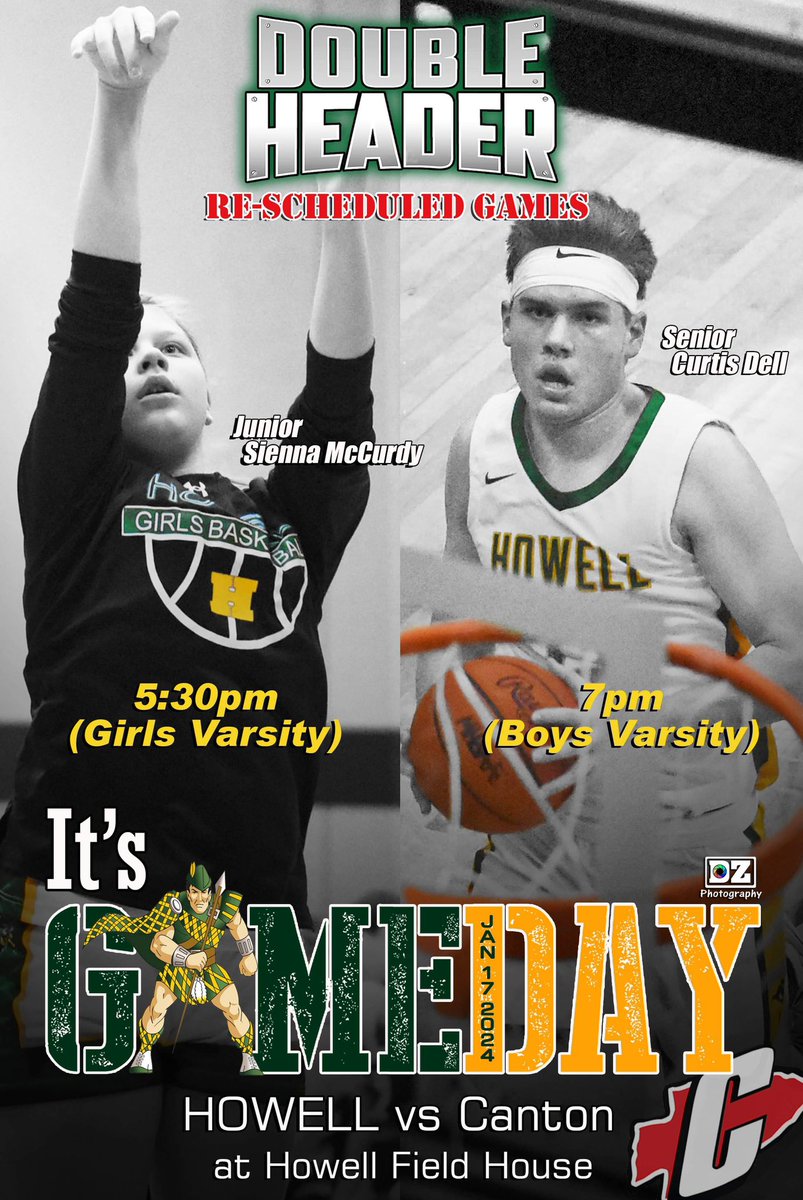DOUBLE HEADER!!! see you all tonight! Our Howell girls play tonight at 5:30 home HHS field house🔥💪🏻🏀