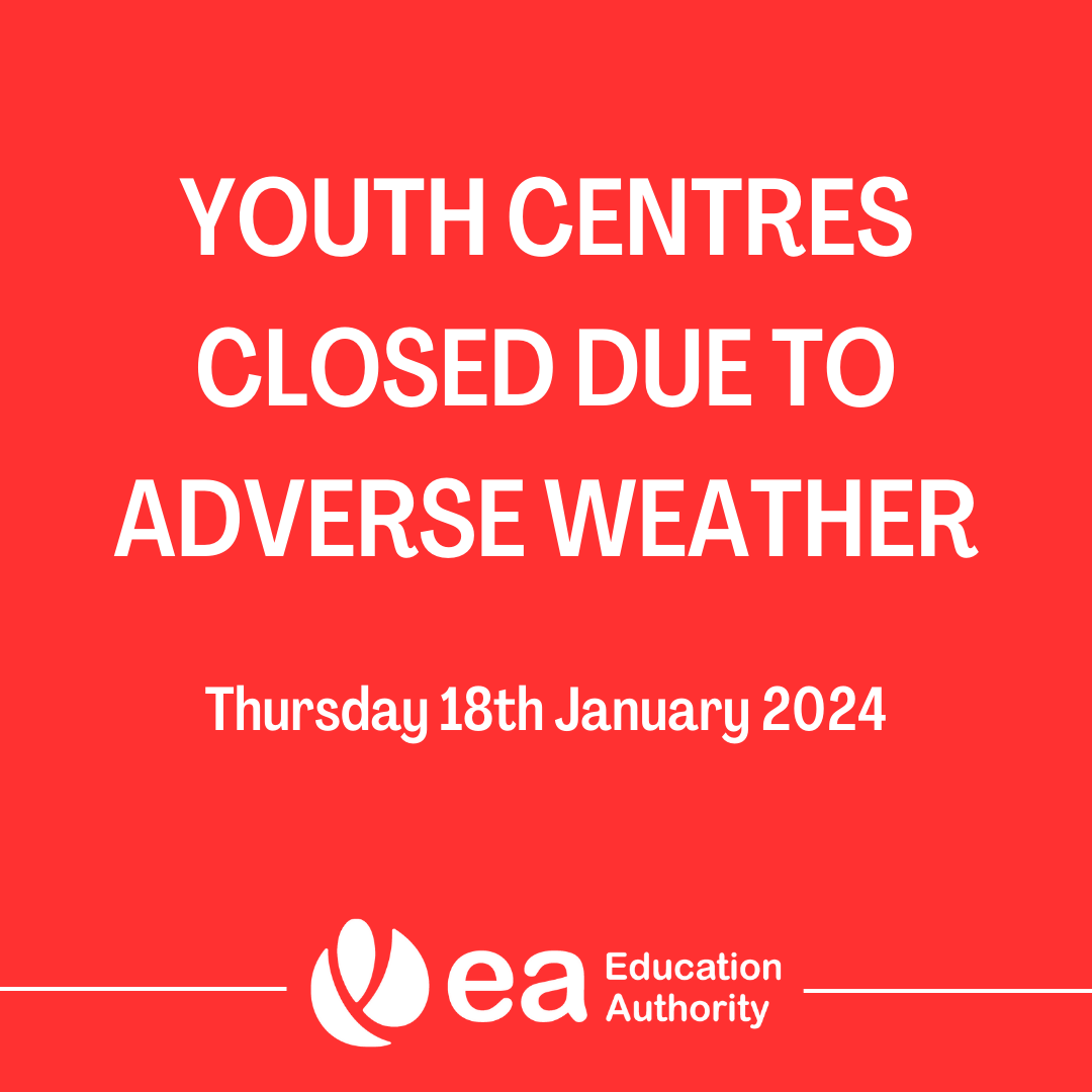 YOUTH BUILDINGS CLOSED DUE TO ADVERSE WEATHER Due to the current yellow weather warning & a reduced gritting service, EA YS has closed all buildings on Thursday 18th Jan for the safety of all children & young people. Friday is currently under review & an update will be provided.