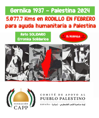 Alberto Vallés Setién 'Il Diavolo', deportista solidario de Muskiz, hará un reto en febrero con la Fundación CAPP para visibilizar la causa y recaudar fondos.
🚴‍♂️Gernikatik 1937 Palestinara 2024🇵🇸 
5.077,7 Km. solidarios en rodillo, distancia entre Gernika y Jerusalén #elkartasuna