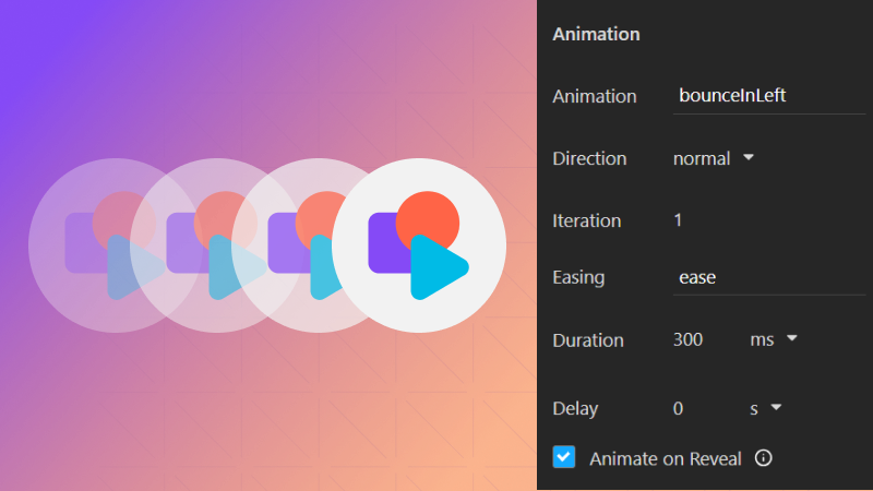 Prepare to give your projects a glow up, with Animations! ✨

You can now add animations to elements, customize them and make them start on reveal, mouse hover or any other interaction state.

The options are endless, so start animating your projects now.  play.teleporthq.io