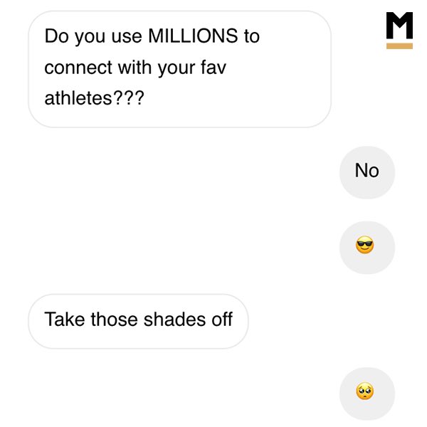 millionsdotco's tweet image. Do you?😎

Visit MILLIONS.co to connect with your favorite athletes or to start your own channel + fan store! 

#sportslover #sportsfan #mma #ufc #nfl #ncaa #millionsdotco