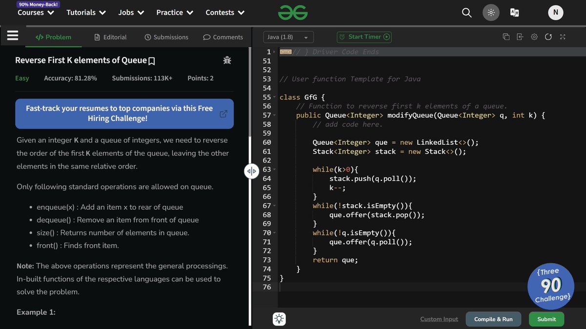nehathecoder's tweet image. Day 93 of #100DaysOfCode
🌟Recursion :
Did 0/1 knapsack problem using recursion 🔁
🌟DSA :
✅ Binary Tree Zigzag Level Order Traversal
✅ Binary Search Tree Iterator
✅ Reverse First K elements of Queue
✅ Insertion Sort for Singly Linked List
#coding