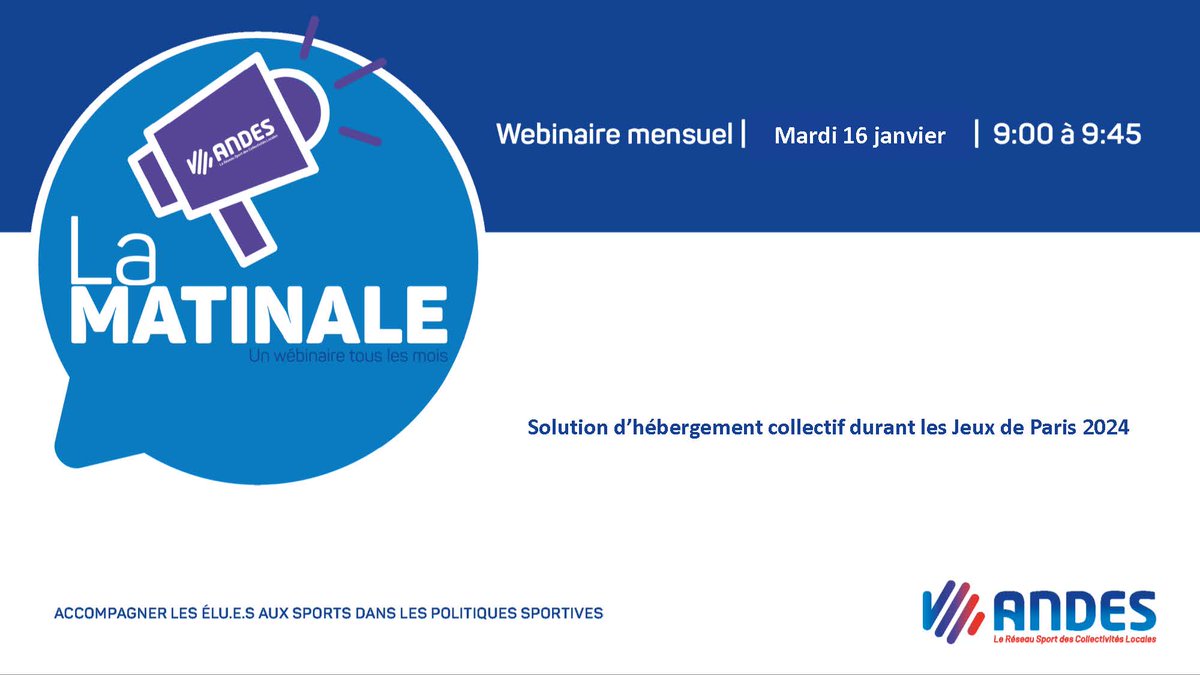 #MatinaleANDES - 💻4ème matinale "La solution d’hébergement collectif durant les Jeux Paris 2024", avec  l’exemple de la ville d’accueil d'Orly etsa  solution  d’hébergement et de La Réunion qui a fait part de ses  besoins urgents. ℹ Pour en savoir plus : lnkd.in/eqMZ2Xtw