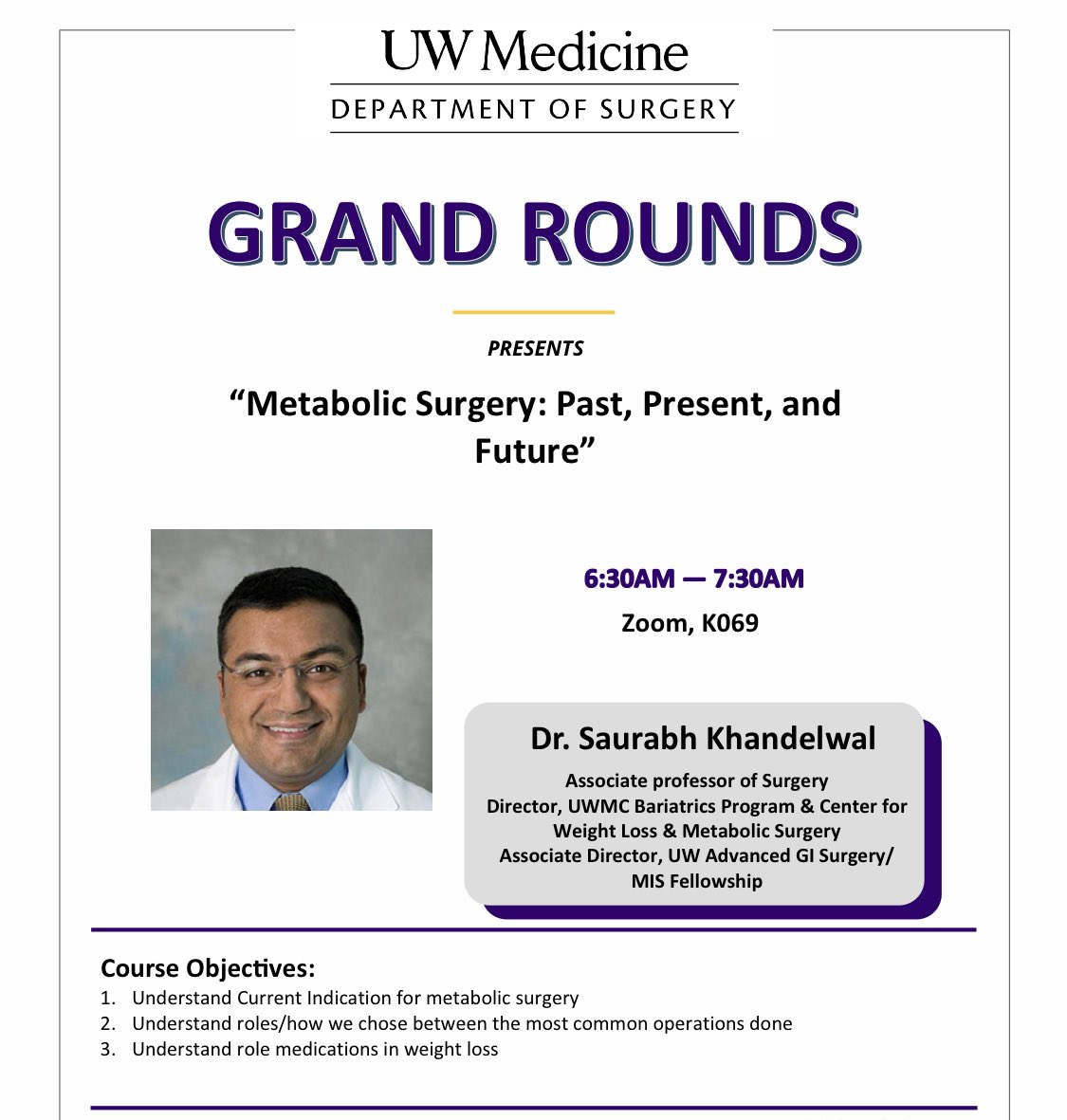 UWBariatrics's tweet photo. Dr. Khandelwal gave a fantastic Grand Rounds regarding the innovations
In obesity care with metabolic surgery and medications. 

@UWSurgery @UWMedicine @uwgensurgres #metabolicsurgery #bariatricsurgery https://t.co/RsuU80nfUv