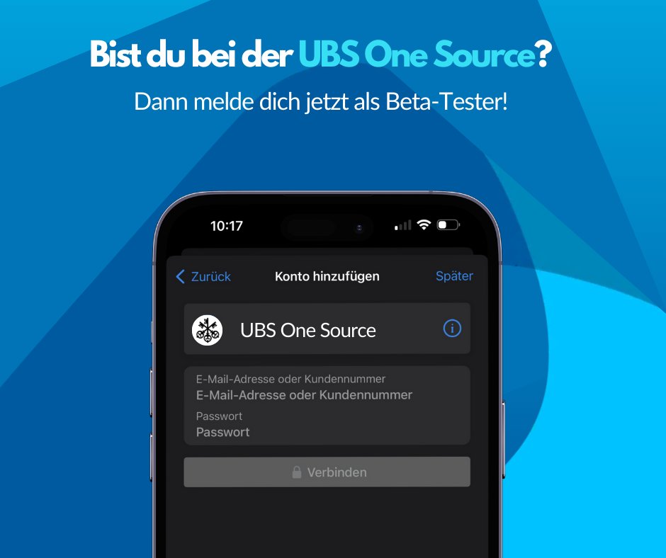 Outbank's tweet image. Wir suchen Betatester: Vertraust du dein Geld der UBS One Source an? Dann würden wir uns sehr über deine Hilfe freuen!
Melde dich jetzt über die Einstellungen deiner App unter 'Hilfe' &amp;gt; 'Support anschreiben' als Beta-Tester an!
#betatest #beta #outbankapp #finanzen #finanzapp