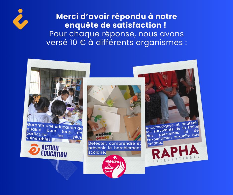 ITCgroup_'s tweet photo. 🌟 Un grand merci à tous nos clients🌟
🙌 Au total, nous avons réussi à donner 1 180 € !
📚 Action Education https://t.co/UFX90CIKEo
👫 Marion La Main Tendue https://t.co/gVTNXh7mZQ
🌈 Rapha International  https://t.co/B6j2Mti4rl https://t.co/gME24NXOvA