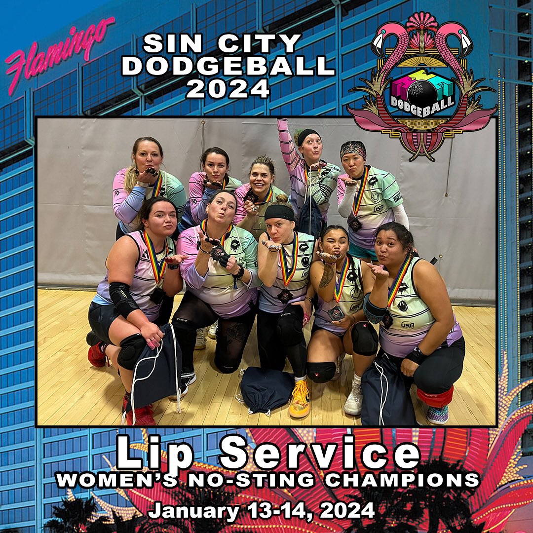 SinCityClassic's tweet photo. Congrats to all the #SinCityDodgeball Champions! @wehododgeball #SinCityClassic 
🏅Lip Service - Women’s No-Sting Champions
🏅Power of Love - 8.5” Champions
🏅F*ck Off, Again - COED No-Sting Champions
🏅Great Danes - Bottom Bowl No-Sting Chanpions https://t.co/KkGeudQQlA