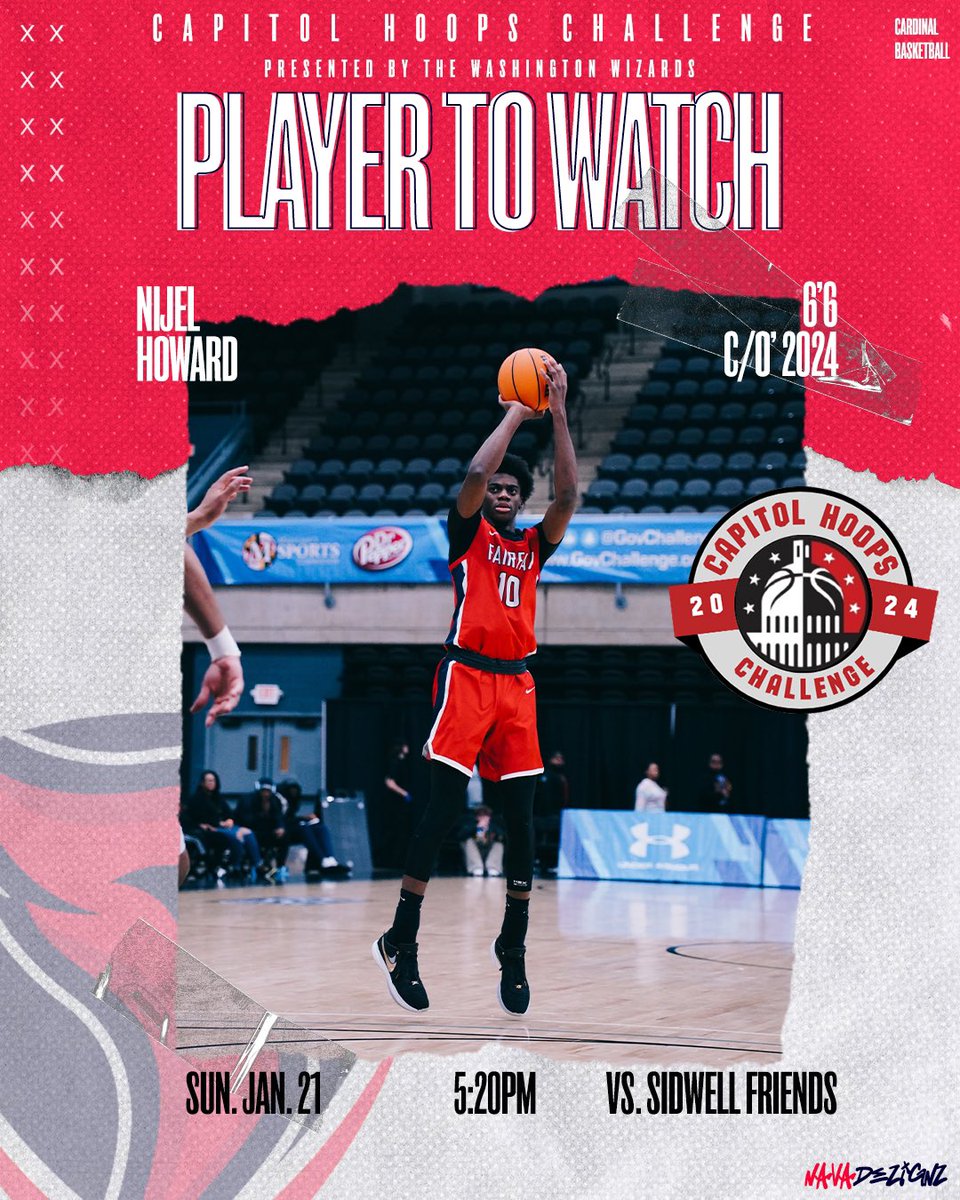 Make sure you come out to see Nijel Howard at the 2024 Capitol Hoops Challenge presented by the Washington Wizards. 

Fairfax Christian currently sits at 21-2 but will have their hands full with defending DCSAA and MAC champions Sidwell Friends. 

Get your tickets 🎟️ 
Limited