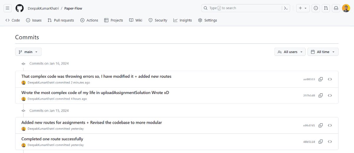 DeepKumarKhatri's tweet image. My commit messages are getting more and more violent nowadays 💀

#100DaysOfCode #mern #100xdev #backend