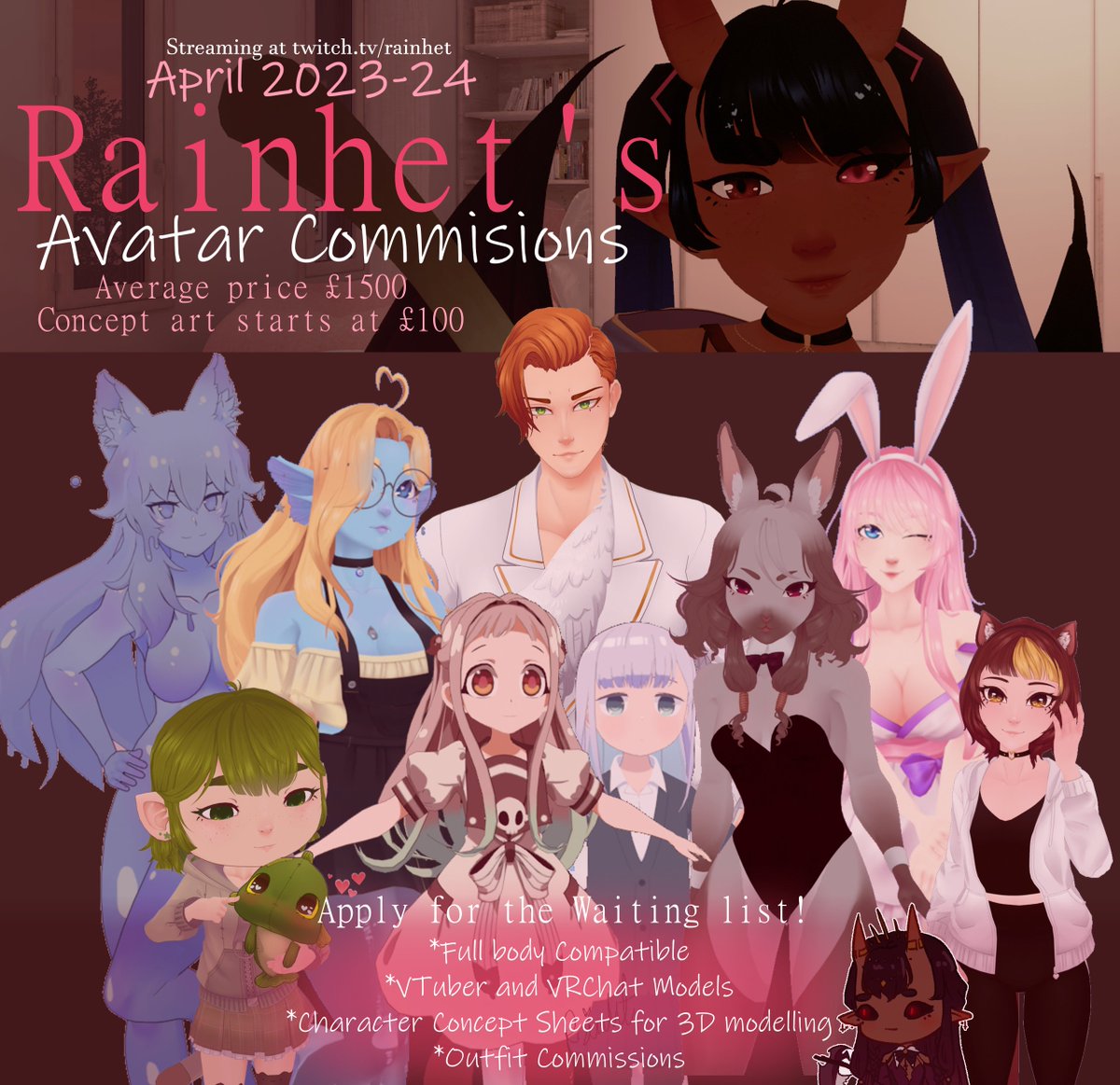 Rainhet_'s tweet photo. Guess who's open for #VRChat and #Vtuber commissions? 💕🎉
form link:
https://t.co/gqP28wORTM

Trello: 
https://t.co/M42RRDJKvj https://t.co/Kl41Jd4xo8