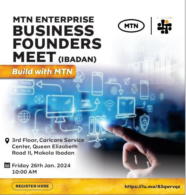 Ibadan, something amazing is coming to you! Are you a founder building a B2B tech solution? Wennovation Hub is thrilled to host the MTN Founders Meetup in the vibrant city of Ibadan. Join us in shaping the future of tech entrepreneurship
Register here 👇
lu.ma/83qwrvqz