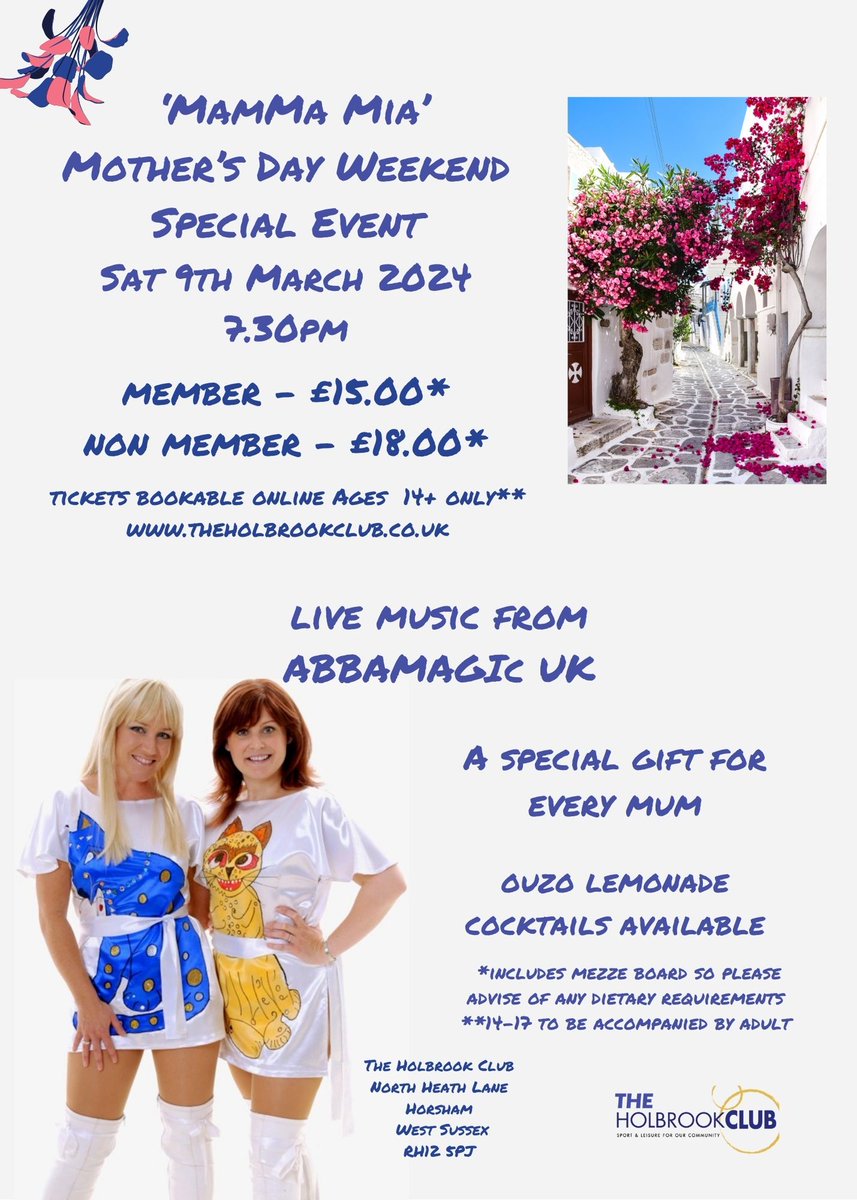 We have another exciting event at The Holbrook Club.  Abba is our guilty pleasure 😉 live music from
<a href="/AbbamagicB/">ABAMAGIC - ABBA TRIBUTE</a>
who are one of the best Abba tribute duos available. Tickets available online ……lbrookclub.legendonlineservices.co.uk/enterprise/tic…?