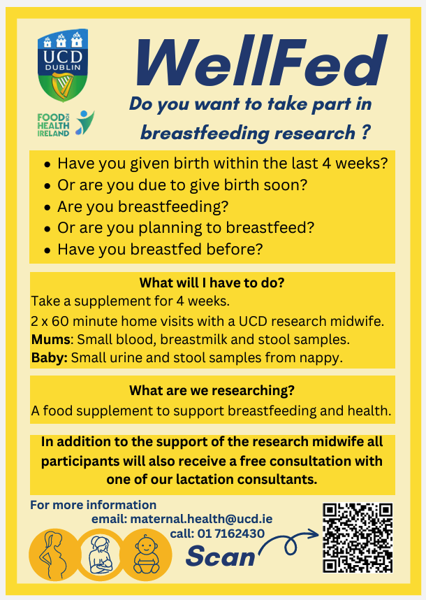 UCD School of Nursing, Midwifery & Health Systems (@ucdsnmhs) on Twitter photo Breastfeeding mothers are needed for a study by <a href="/UCDFoodHealth/">UCDFood&Health</a> and <a href="/_TheNMH/">The National Maternity Hospital</a>. As a proud supporter of the UCD We're Breastfeeding Friendly campus campaign, we are delighted to see research in this area.
🌐More details below on who can participate⬇️
<a href="/UCDMidwifery/">UCD Midwifery</a> Breastfeeding mothers are needed for a study by <a href="/UCDFoodHealth/">UCDFood&Health</a> and <a href="/_TheNMH/">The National Maternity Hospital</a>. As a proud supporter of the UCD We're Breastfeeding Friendly campus campaign, we are delighted to see research in this area.
🌐More details below on who can participate⬇️
<a href="/UCDMidwifery/">UCD Midwifery</a>