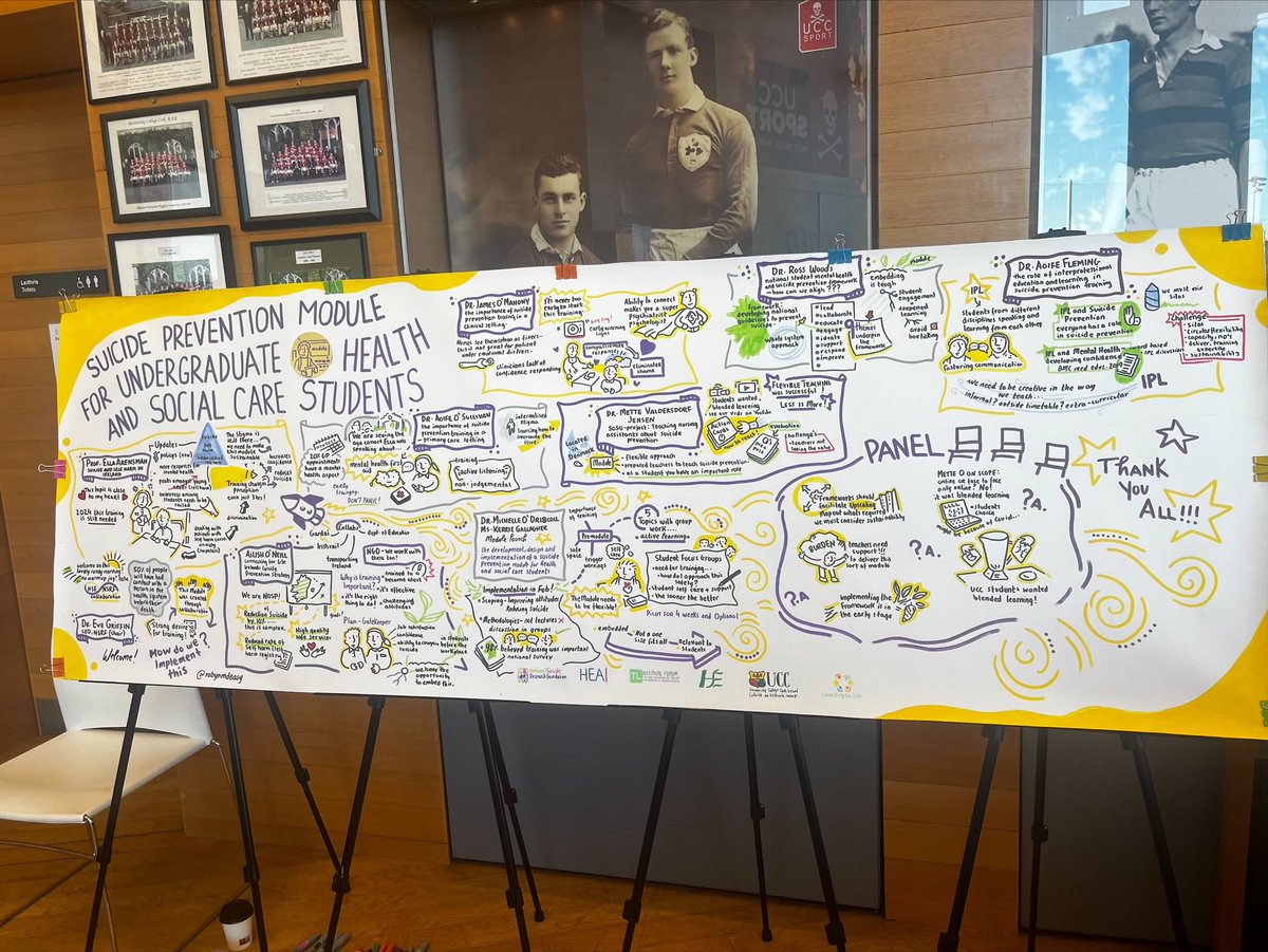 A visual representation and summary of our #NSRFModuleLaunch seminar from Graphic Harvester @DeasyRobyn Thank you to all speakers and attendees! #ConnectingforLife #SuicidePrevention @NOSPIreland @UCC_CIRTL