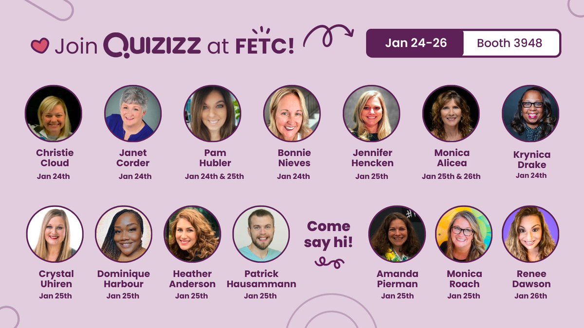 I'm so so grateful for our community! 😀 I mean, check out this rockstar lineup who will be hanging with the @quizizz team and me at our booth next week at #FETC 😎