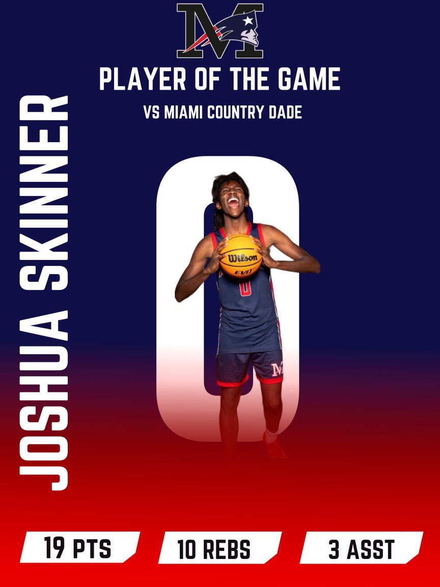 Game 17 vs Miami Country Day Player Of The Game C/O 2025 Joshua Skinner @im.josh07 6’4 JR PG 19pts, 10rebs, 3asst @miramarhighschool Graphics created by @jimmiebutler_pt2 @Hoop_MIA @prephoopsfl @hoopseen @Phenom_Hoops @HoopSeenFL @HoopDiamonds @miamidadebb @PBCBBallForum