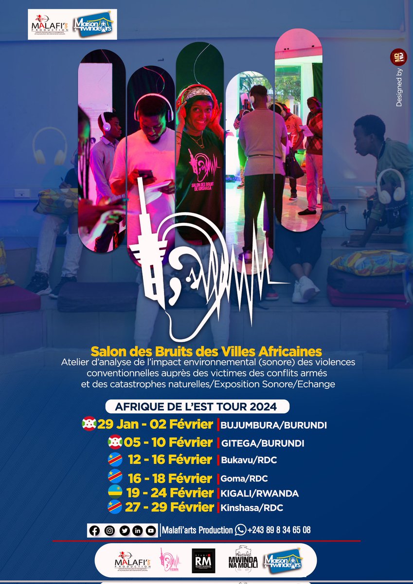 🇧🇮  ✈️  🇨🇩  ✈️ 🇷🇼
Jambo la famille !
2024,Le Salon des Bruits des Villes Africaines est en tournée en Afrique de l'Est pour mieux sensibiliser le jeune et le grand public sur la nécessité de préserver son capital auditif et pour développer aussi le plaisir de l'écoute.
<a href="/CidBruit/">Centre d'information sur le Bruit (CidB)</a>