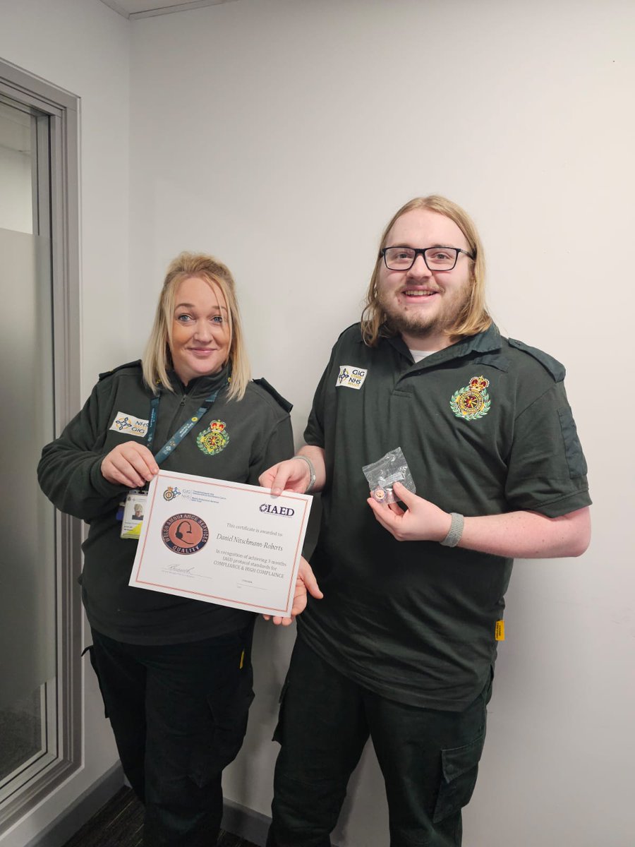 RobertBrunnock's tweet photo. Great day for two of our 999 Call Handlers who received bronze and silver certs for high compliance from a member of our MPDS Team and a Supervisor. Well done Daniel and Alex, keep up the good work @WelshAmbulance https://t.co/z0TInJNg0l