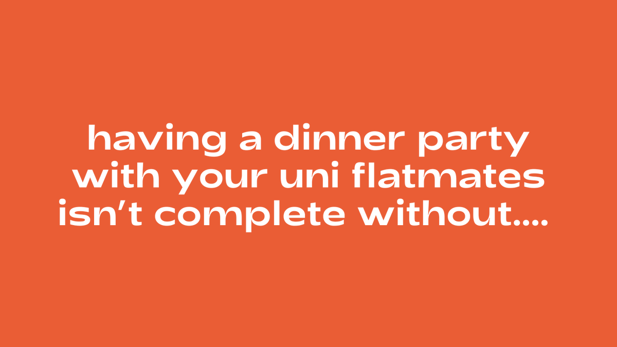 What makes a dinner party at uni? 

Everybody having to bring a chair?
Eating out of pans?

Let us know your essentials 😂

#uni #unihouse #unistudent #college #dinnerparty #unilife #university #studentproblems