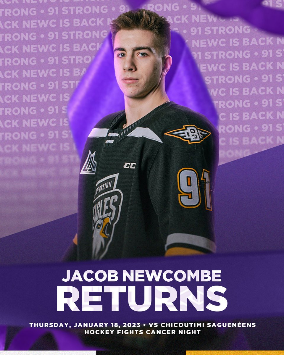 HOCKEY FIGHTS CANCER NIGHT.

AGAINST HIS FORMER TEAM.

THURSDAY NIGHT...

NEWC COMES HOME 

#91Strong 💜