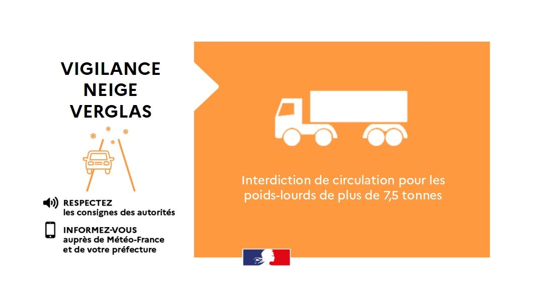 🟠 Le #Calvados repasse en vigilance orange #neige et #verglas 🌨 Des chutes de neige sont attendues à partir de 20h00. Des restrictions sont mises en place à partir de 18h00 : ⚠️ La circulation des poids lourds de plus de 7,5 tonnes est interdite sur le réseau routier…