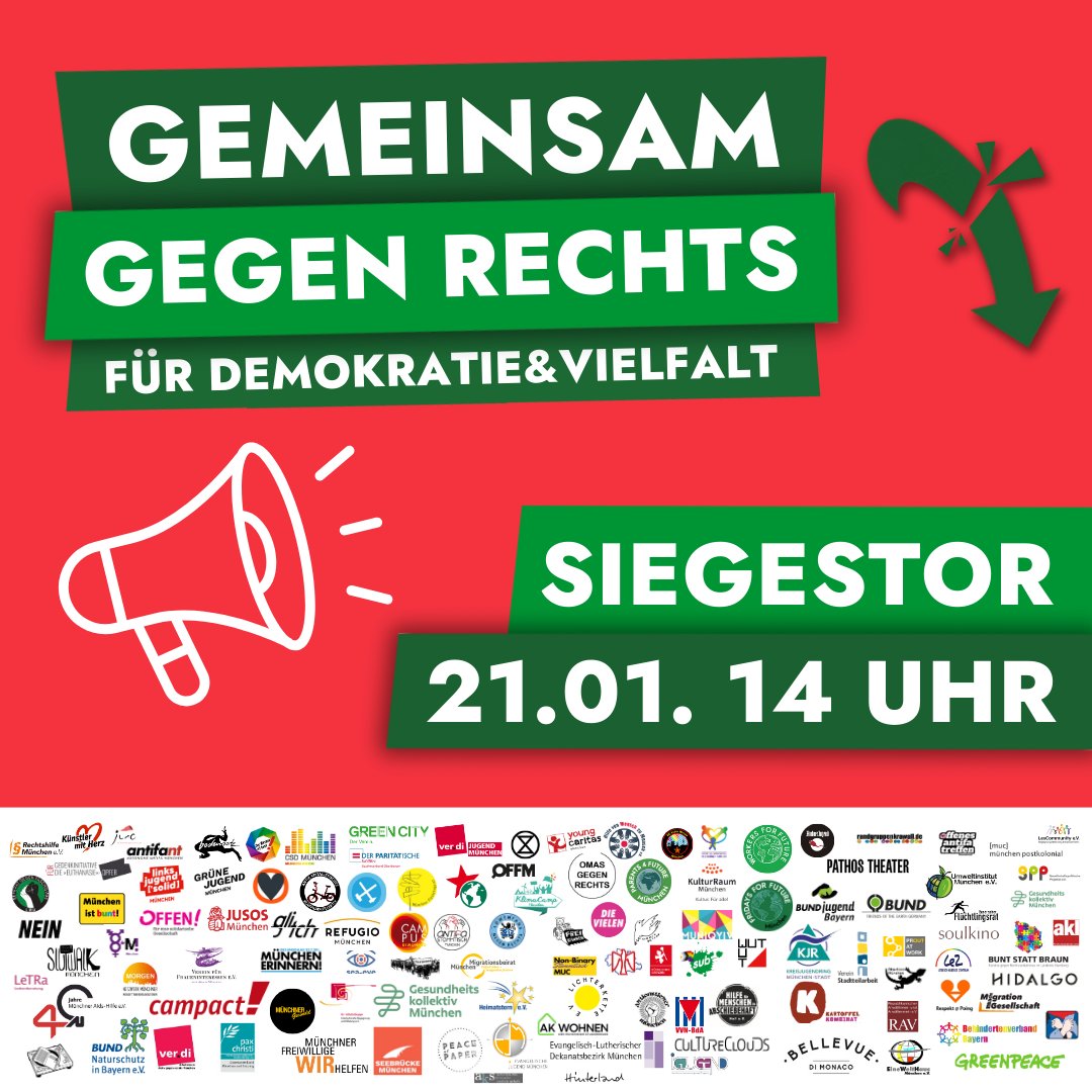 ❌️❌️❌️ GEMEINSAM GEGEN RECHTS ALLE INFOS ❌️❌️❌️ 

📆 Sonntag 21.01
🕗 14 Uhr
📍 Siegestor München

Alle Infos im Thread🧵
#GemeinsamGegenRechts