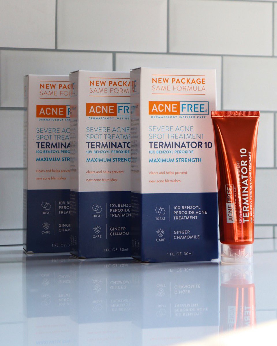 AcneFree's tweet image. Have you noticed the new packaging for our beloved acne spot treatment, Terminator 10?

Don't worry, we've kept the winning formula intact, so you can still achieve #ClearAF skin.
