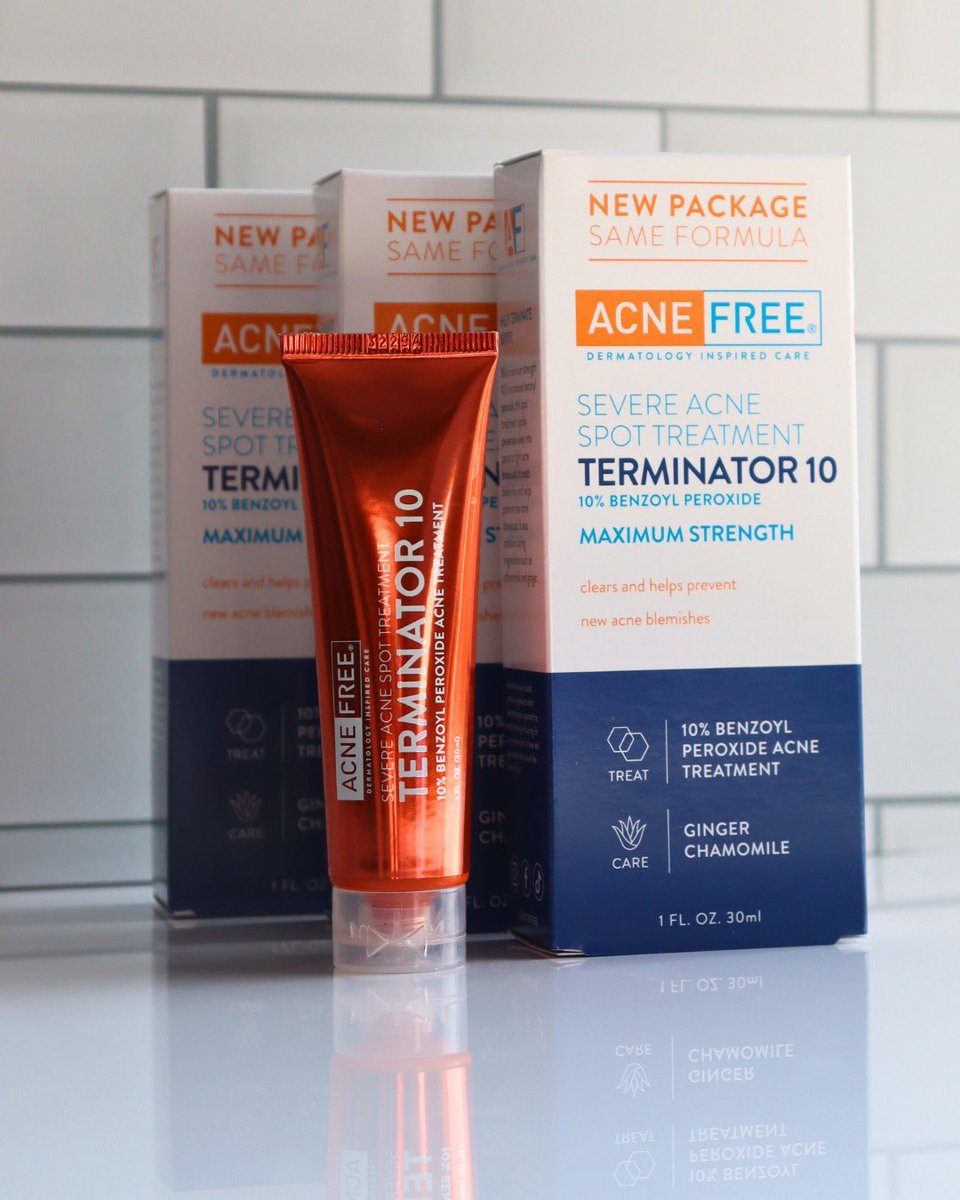 AcneFree's tweet image. Have you noticed the new packaging for our beloved acne spot treatment, Terminator 10?

Don't worry, we've kept the winning formula intact, so you can still achieve #ClearAF skin.