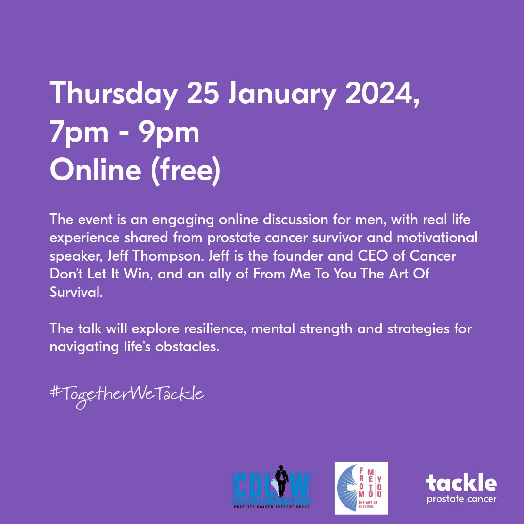 Join From Me to You & Jeff Thompson, the founder & CEO of @CDLIW1 for an online discussion; to talk about resilience, mental strength & strategies for navigating life's obstacles. 📅 Thursday 25 Jan. 7-9pm. Sign up to the free event here shorturl.at/dpQSZ