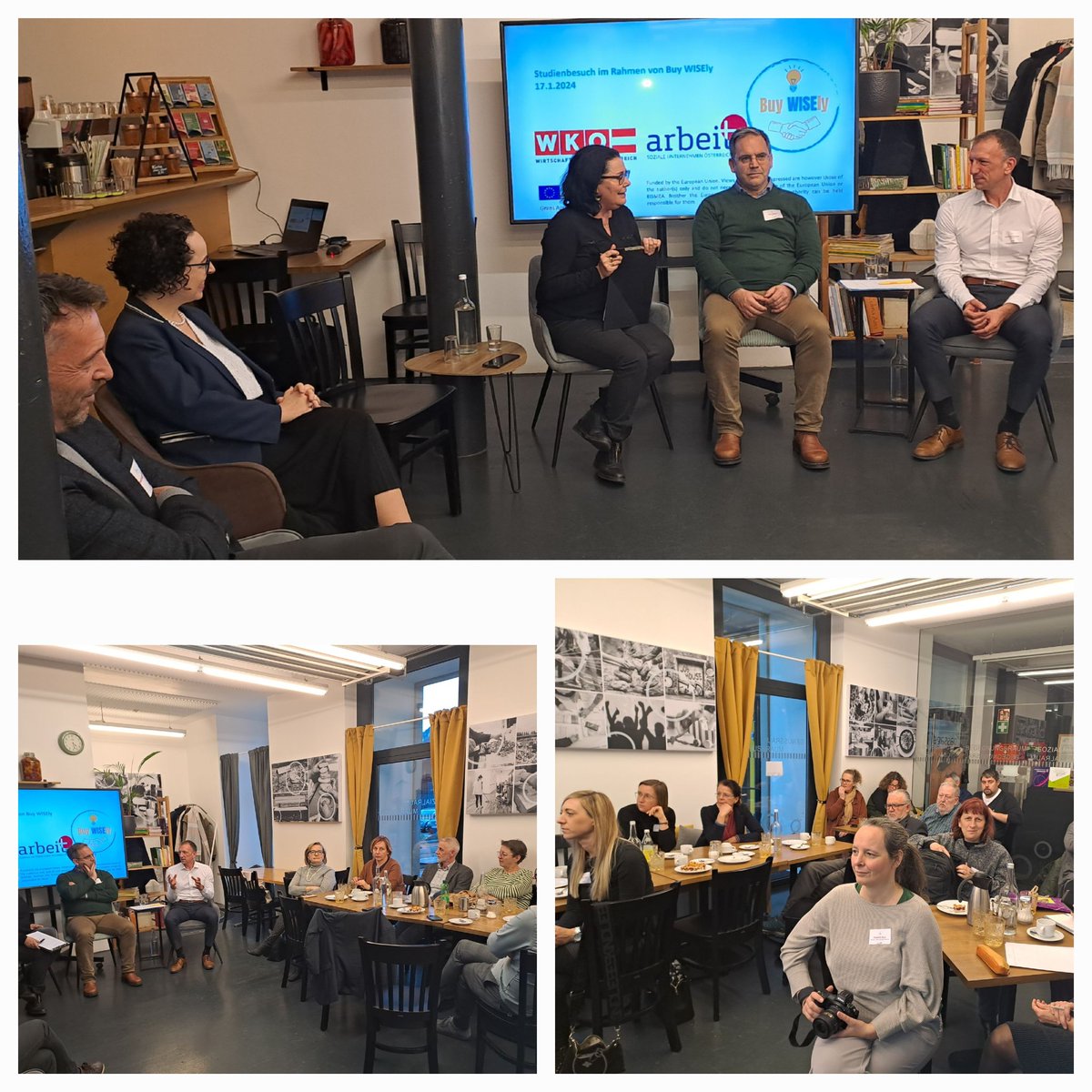 s_rehbichler's tweet photo. Diskussion zur Verbesserung v Kooperationen mit d Wirtschaft beim study visit des EU-Projektes #BuyWISEly i.d. großartigen #SozialenUnternehmen #Aquamühle #Vorarlberg mit TN:innen aus #Wirtschaft & #Sozialwirtschaft @WKO @arbeitplus @ENSIE @ISEN @deOmslag @CSAL @MKBAmsterdam https://t.co/SaLHTGsmCQ