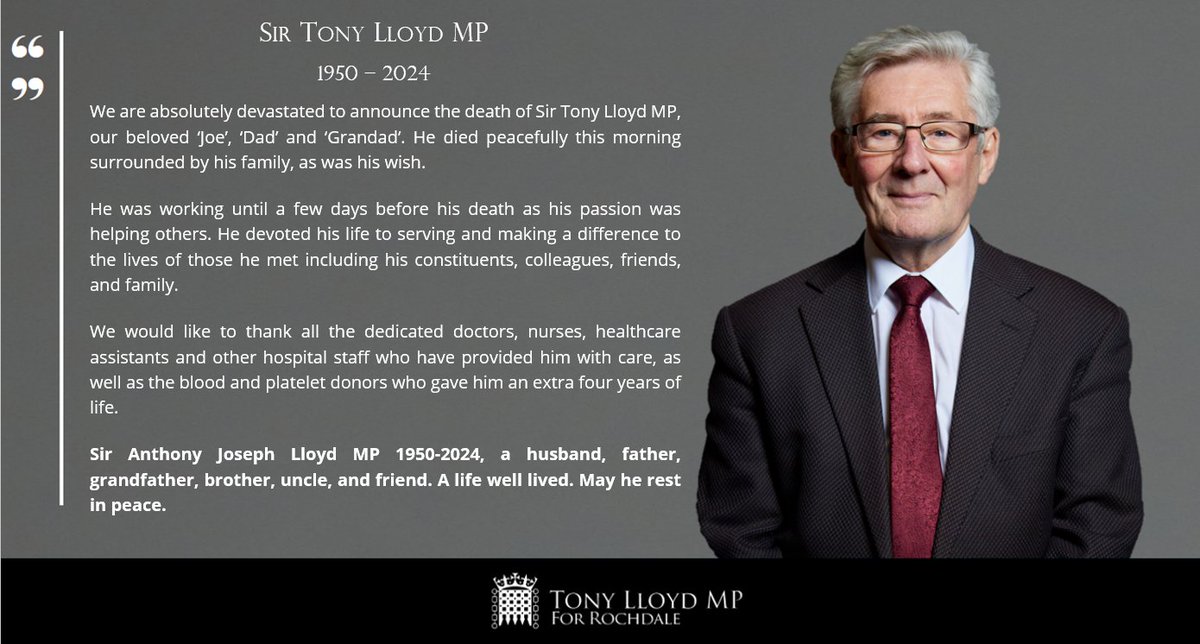 A statement from the family of Sir Tony Lloyd MP