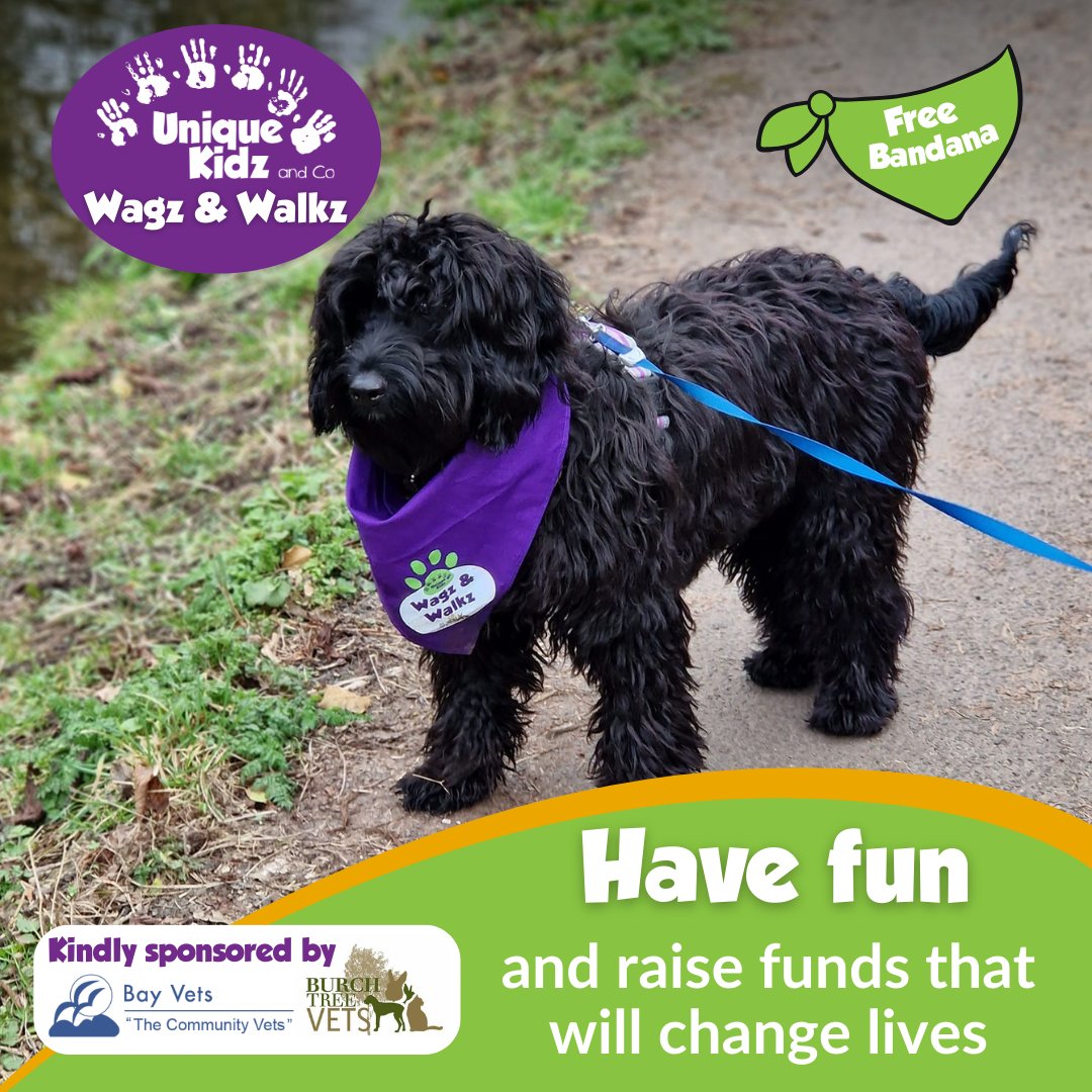Walk 50 miles throughout March with your pooch.
Raise money on your own Facebook fundraising page.
Change the lives of local disabled young people.
Take photos of your journey and share them in the group.
Sign up now to order your free dog-bandana👇
uniquekidzandco.org.uk/wagz-and-walkz/
